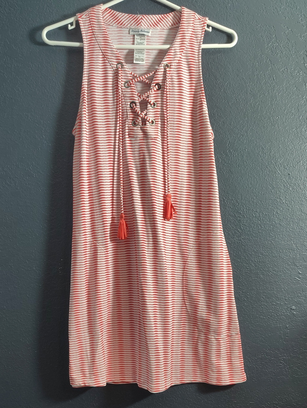 Tommy Bahama Coral and White Striped Lace-Up Tank Swim Coverup Dress